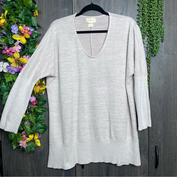 '🌼3/$30🌼Enough About Me.. Beige 3/4 Sleeve V Neck Pullover Sweater Size Large - Picture 3 of 16